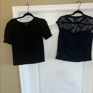 Laundry By Shelli Segal Black Lace Sleeve AND Navy Blue Lace Tops**TWO!!!